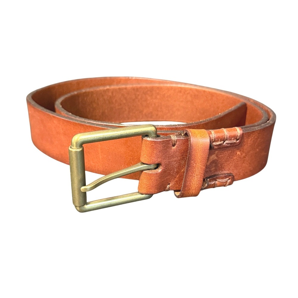 ECCO Denmark Mens Cognac Brown Leather Belt Brass Buckle 42" Southwestern Office